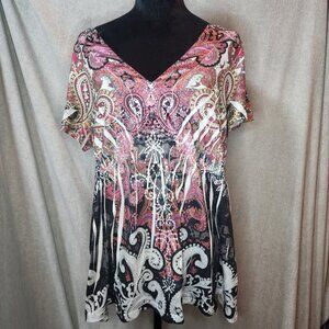 Women’s V-Neck Paisley Avant Garde Designer Y2K Top Boho Fairy XL